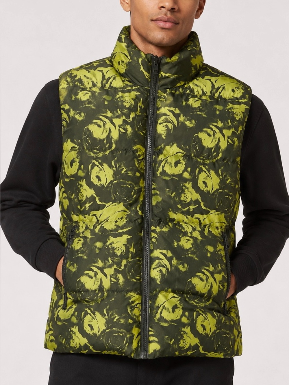 Mode of One Men’s Floral Puffer Vest Wild Ivy Green/Black Size Small NWT
